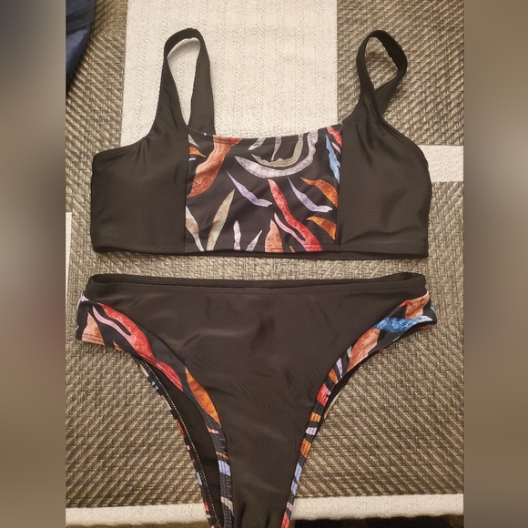 SHEIN Other - SHEIN Black and Vibrant Pattern Bikini Set